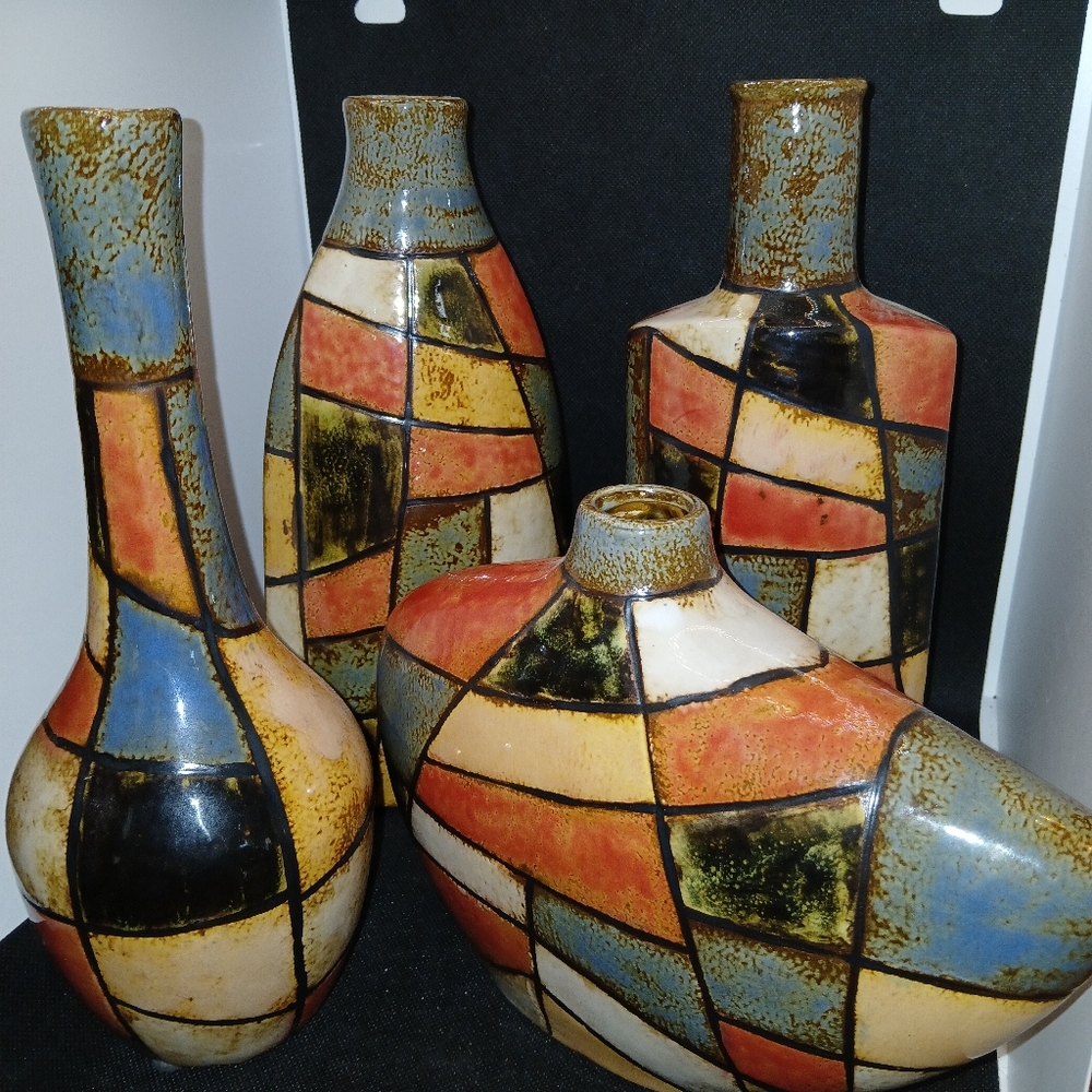 4 Peices Midcentury Modern Pottery Art
